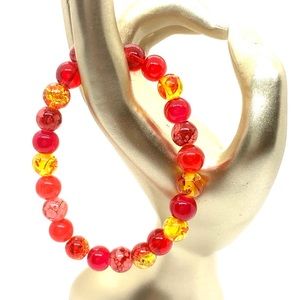 [Fruit Punch Glass & Crackle Statement Beaded Bracelet